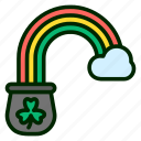 rainbow, pot, gold, irish, celebration, treasure, coin, saint patrick, st patrick