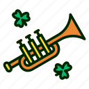 trumpet, horn, bugle, clover, saint patrick, st patrick