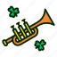 trumpet, horn, bugle, clover, saint patrick, st patrick 