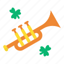 trumpet, horn, bugle, clover, saint patrick, st patrick