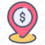 dolar, gps, location, map, pin, placeholder 