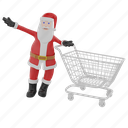 santa, shopping, cart, hand, character, sale, gesture, ecommerce, shop, store
