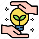 bulb, growth, protection, hand, light, idea, leaf