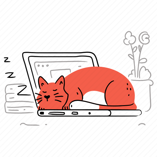 Animals, leisure, animal, cat, laptop, computer, break illustration - Download on Iconfinder