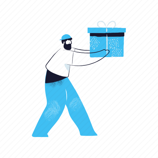 Delivery, man, male, person, present, gift, box illustration - Download on Iconfinder