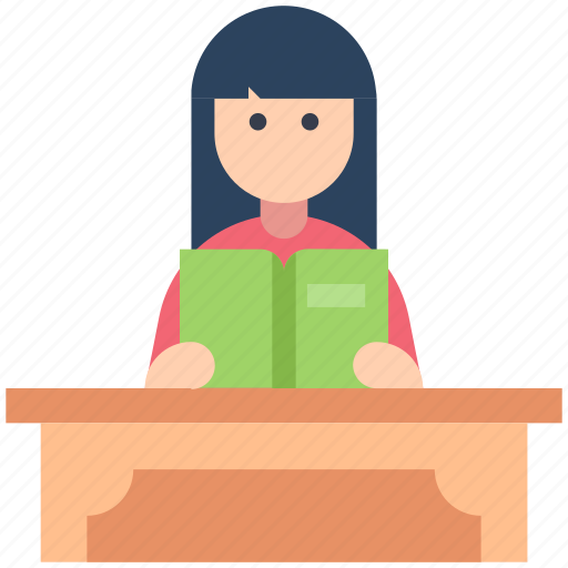 Book, desk, education, girl, student, woman icon - Download on Iconfinder