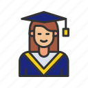 female, graduates, students, avatars, bachelor, degree cap, achievement, accomplishment