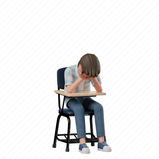 Chair, sad, boy, pose, mood, expression, person 3D illustration - Download on Iconfinder