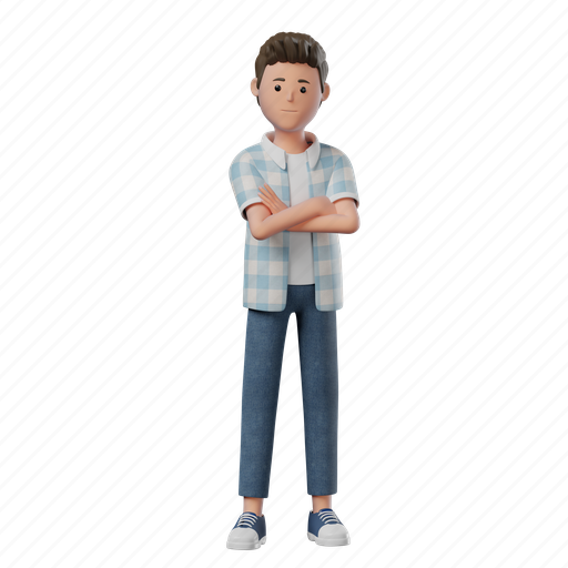 Standing, confident, boy, pose, mood, expression, person 3D illustration - Download on Iconfinder