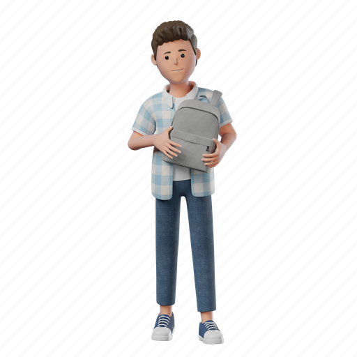 Standing, happy, backpack, boy, pose, mood, expression 3D illustration - Download on Iconfinder