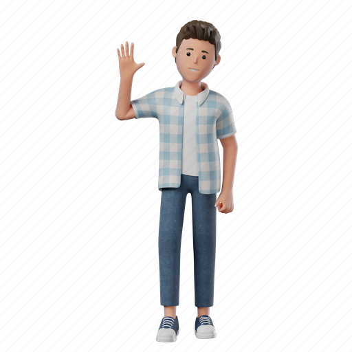 Standing, waving, boy, pose, mood, expression, person 3D illustration - Download on Iconfinder