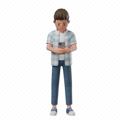 Standing, phone, boy, pose, mood, expression, person 3D illustration - Download on Iconfinder