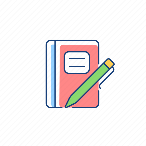 Notebook with pen, assignment book, school notes, office supplies icon - Download on Iconfinder