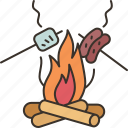 campfire, cooking, grill, bonfire, adventure