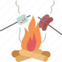 campfire, cooking, grill, bonfire, adventure