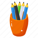 pencil case, pencil pot, stationery, pencil holder, pencils