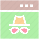 glasses, hat, hipster, incognito, proxy, spy, web page