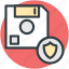 data security, database, floppy disk, locked data, shield sign 