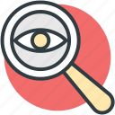 exploration, eye, magnifying glass, search, search concept
