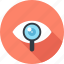 explore, eye, glass, magnifier, optimization, search, seo 