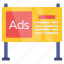 ad board, advertisement board, publicity board, roadboard, signboard 