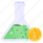 financial flask, financial experiment, dollar flask, money flask, financial research 