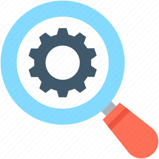 Cog, magnifier, networking, optimization, search settings icon - Download on Iconfinder