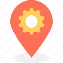 cog, gps, location pin, location settings, settings