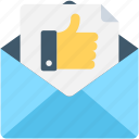 email, envelope, file, letter, thumbs up