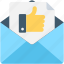 email, envelope, file, letter, thumbs up 