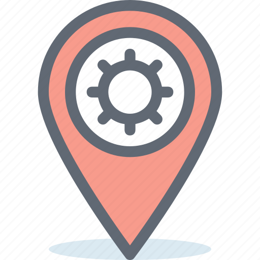 Cog, location pointer, location setting, map marker, map setting icon - Download on Iconfinder