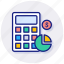 calculation, chart, pie, report, calculator, device, finance 