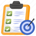 checklist, todo list, worksheet, task list, target list