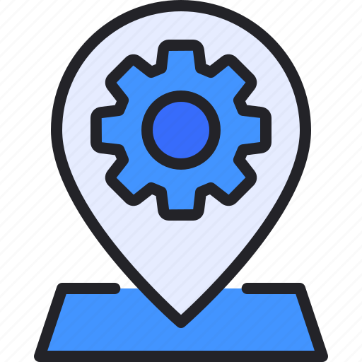 Engine, seo, gear, pin, location icon - Download on Iconfinder
