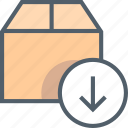 arrow, box, down, download, outline, arrows, delivery, direction, package, shop, transport