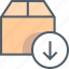 arrow, box, down, download, outline, arrows, delivery, direction, package, shop, transport 