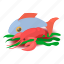 fish, food, isometric, object, oyster, salmon, sea 