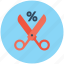discount, discount offer, percentage, scissors, shears 
