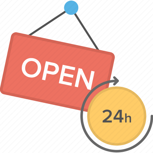 Board, hanging, open, opening hours, round the clock icon - Download on Iconfinder