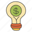 business idea, planning, solution, lightbulb, money 