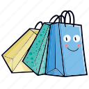 shopping, shopping bag, cartoon, cute, sale, discount, character, smile