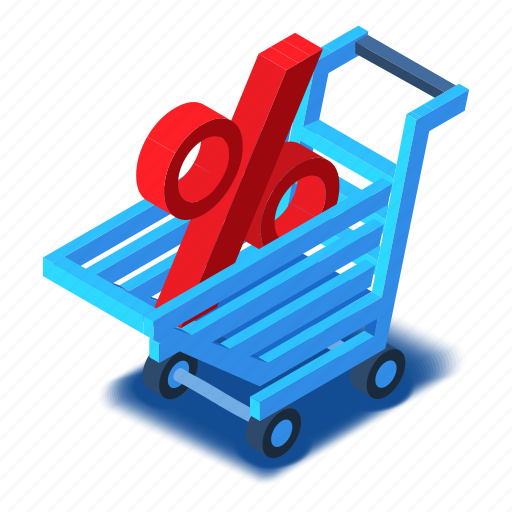 Cart, d444, isometric, percent, shopping, sign icon - Download on Iconfinder