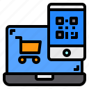 cart, code, laptop, qr, screen, shopping 
