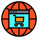 cart, globe, mobile, online, website 