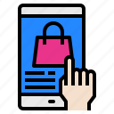 bag, hand, online, screen, shopping, smartphone 