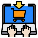 cart, hands, laptop, screen, shopping 