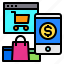 cart, mobile, money, package, website 