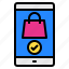 bag, online, screen, shopping, smartphone 