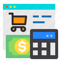 calculator, cart, money, website 