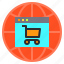 cart, globe, mobile, online, website 